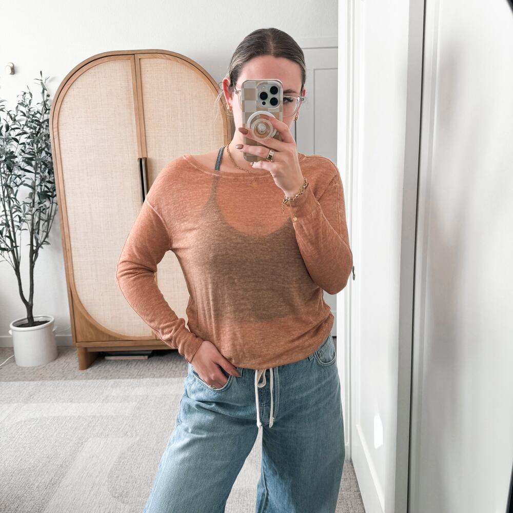 L'agence Brown Sheer Long Sleeve Sweater Tophe